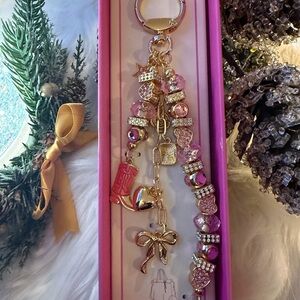 Studio Pink & Gold Bag Charm Keychain – Crystal Hearts, Boot & Bow